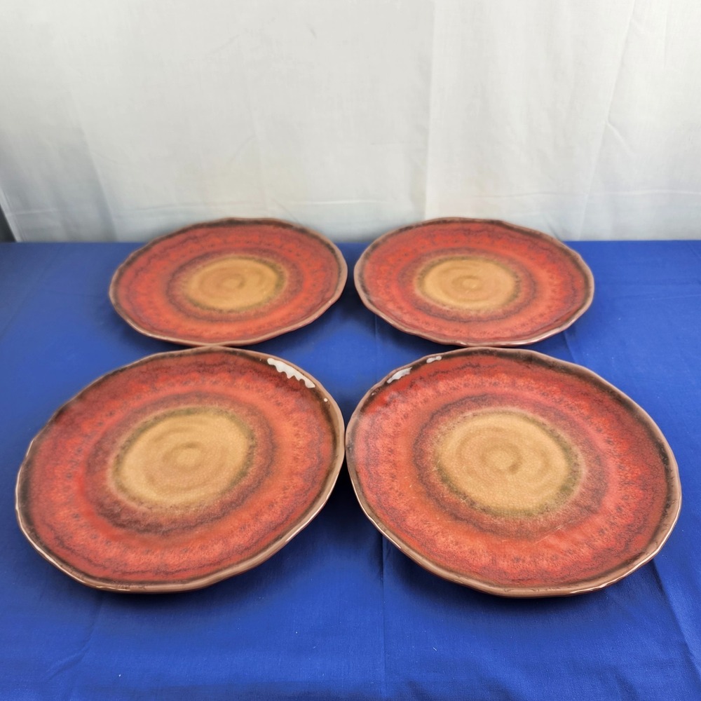VTG Pier 1 Imports Melamine Plate Set 4‎ Red To Yellow Swirl Dinner Plate 10.5